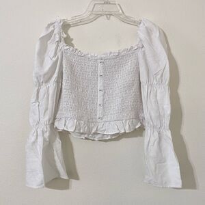 Lost + Wander Aria Smocked Cropped Boho Elastic Blouse Top Size Medium NWOT